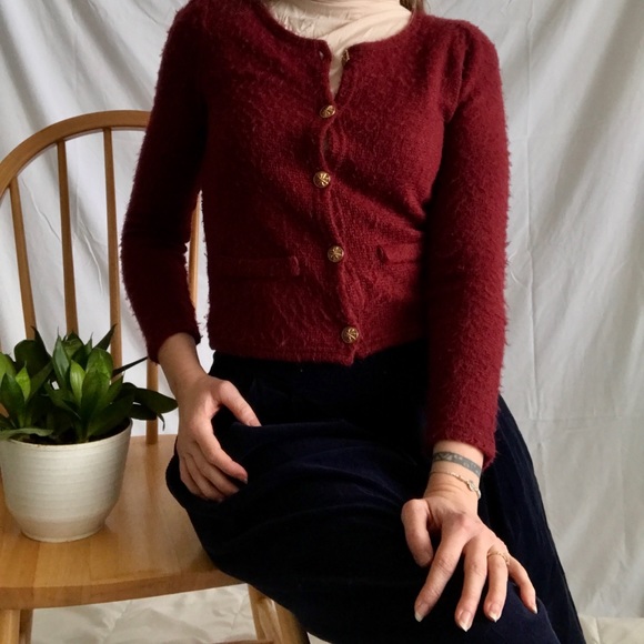 Vintage Topgirl Fuzzy Cardigan Blouse Gold Buttons Y2K meets British Size Small - Picture 4 of 6